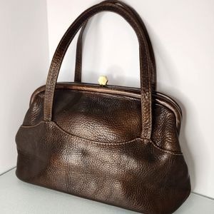 Letisse vintage‎ 60s pebbled brown leather gold snap closure shoulder bag